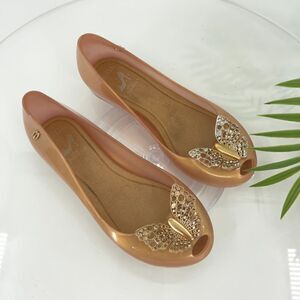 Melissa Disney Cinderella Ballet Flats Girls Toddler 1 Gold Butterfly Whimsical